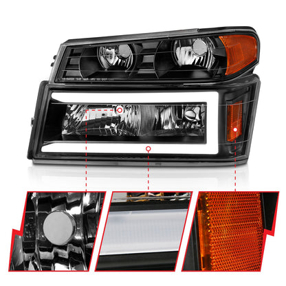 Anzo USA | Crystal Headlight Set Black Housing Pair w/Light Bar 4 PCS | Fits Colorado | 111558