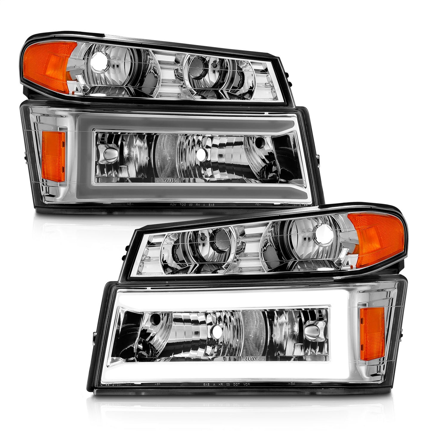 Anzo USA | Crystal Headlight Set Chrome Housing Pair w/Light Bar Pair | Fits Colorado | 111559