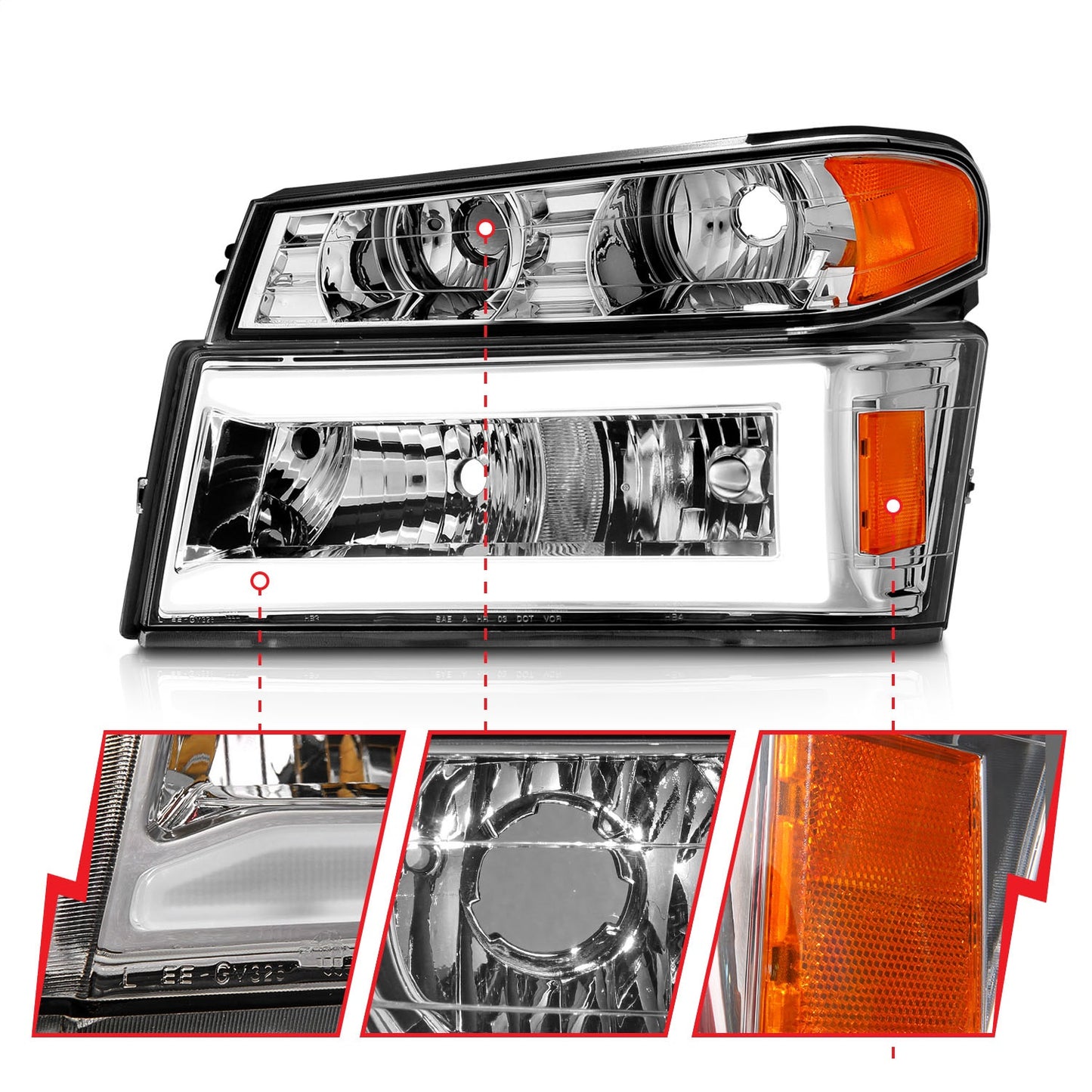 Anzo USA | Crystal Headlight Set Chrome Housing Pair w/Light Bar Pair | Fits Colorado | 111559