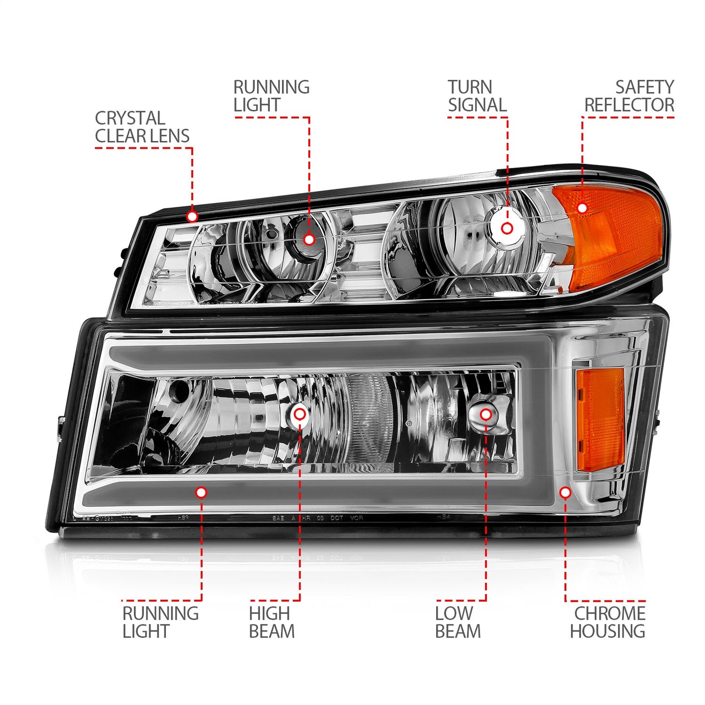 Anzo USA | Crystal Headlight Set Chrome Housing Pair w/Light Bar Pair | Fits Colorado | 111559