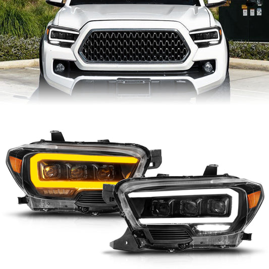 Anzo USA | Projector Headlight Set Clear Lens Black Housing w/Light Bar Sequential w/Initiation Light Pair | Fits Tacoma | 111563