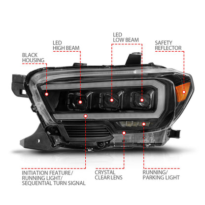 Anzo USA | Projector Headlight Set Clear Lens Black Housing w/Light Bar Sequential w/Initiation Light Pair | Fits Tacoma | 111563