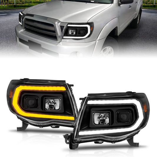 Anzo USA | Projector Headlight Set w/Sequential Light Bar Black Housing | Fits Tacoma | 111564