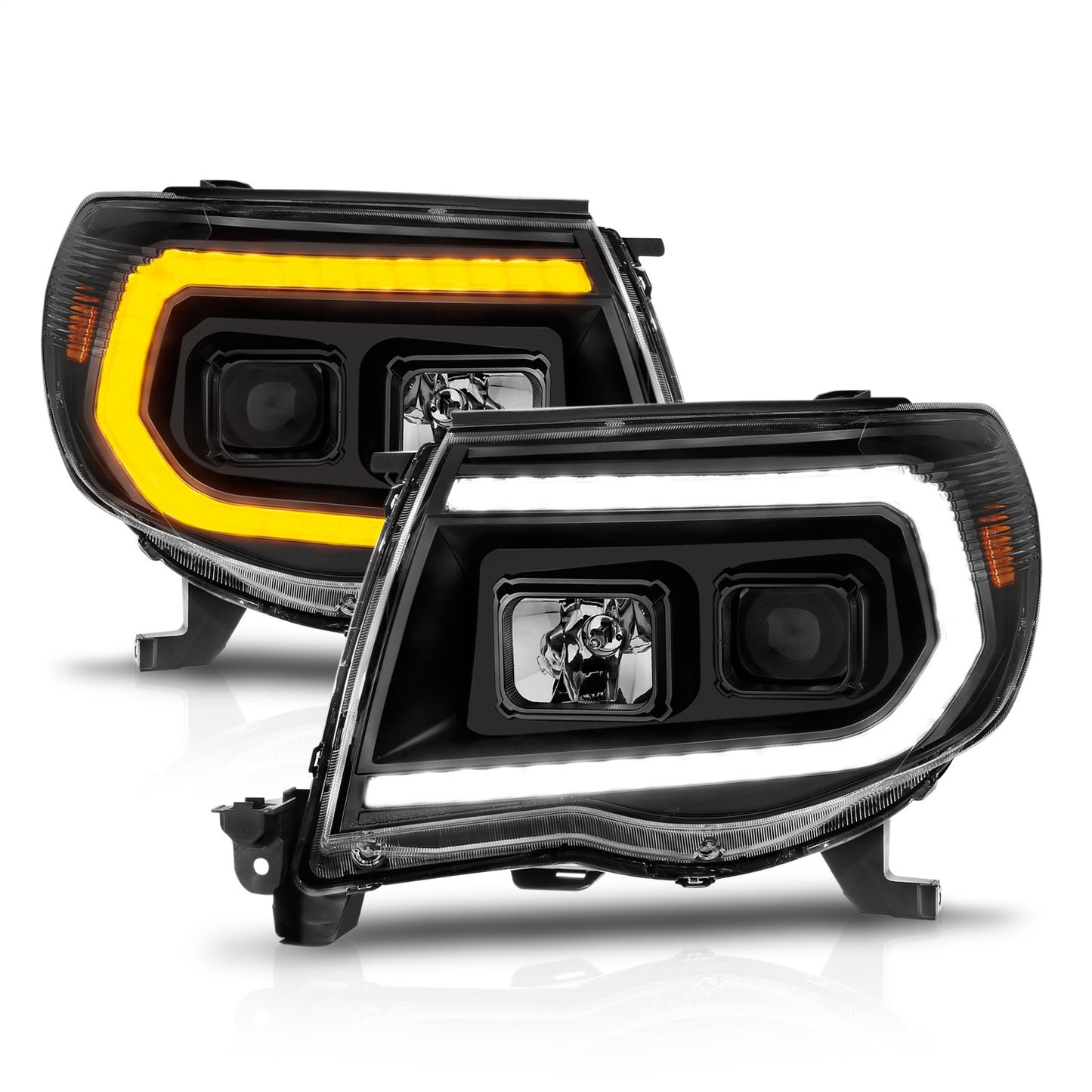 Anzo USA | Projector Headlight Set w/Sequential Light Bar Black Housing | Fits Tacoma | 111564