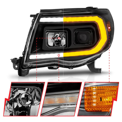 Anzo USA | Projector Headlight Set w/Sequential Light Bar Black Housing | Fits Tacoma | 111564
