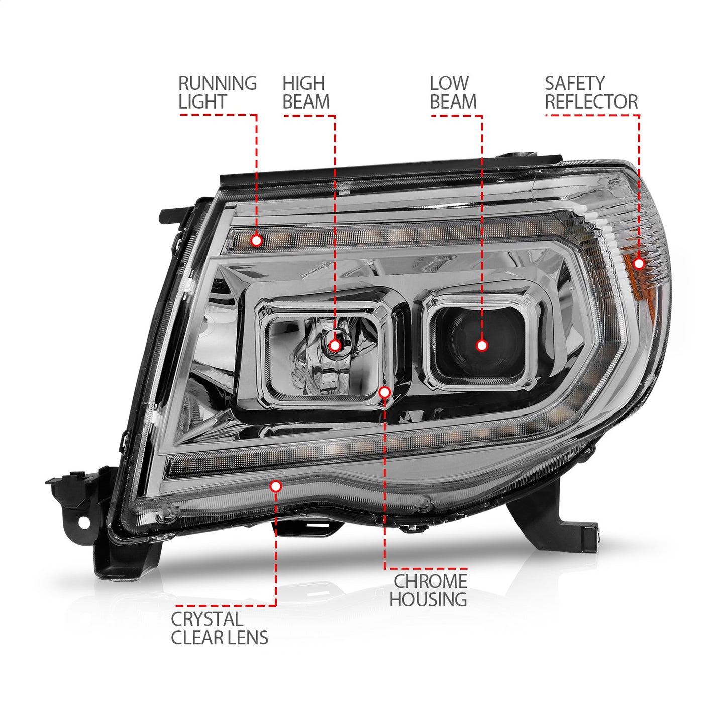 Anzo USA | Projector Headlight Set w/Sequential Light Bar Chrome Housing | Fits Tacoma | 111565