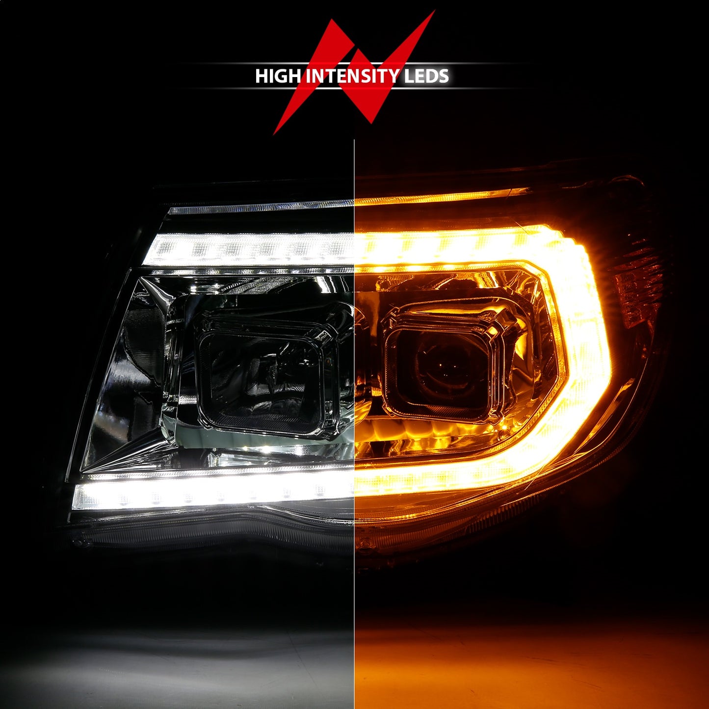 Anzo USA | Projector Headlight Set w/Sequential Light Bar Chrome Housing | Fits Tacoma | 111565