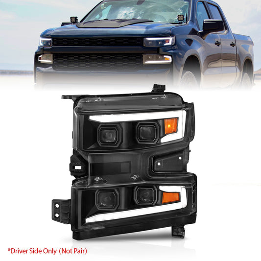 Anzo USA | LED Projector Headlight Clear Lens Black Housing w/Light Bar Switchback Sequential w/Initiation Light Driver Side Only | Fits Silverado 1500 | 111566-L