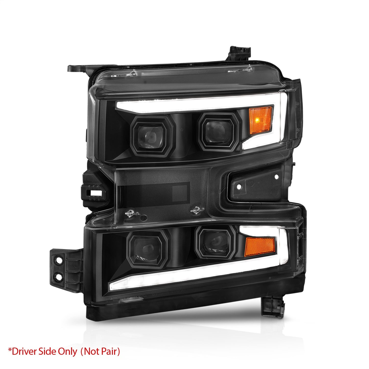 Anzo USA | LED Projector Headlight Clear Lens Black Housing w/Light Bar Switchback Sequential w/Initiation Light Driver Side Only | Fits Silverado 1500 | 111566-L
