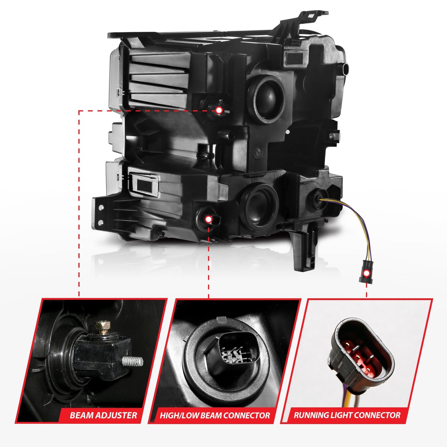 Anzo USA | LED Projector Headlight Clear Lens Black Housing w/Light Bar Switchback Sequential w/Initiation Light Passenger Side Only | Fits Silverado 1500 | 111566-R