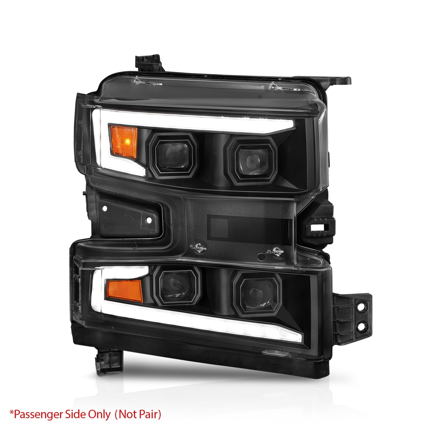 Anzo USA | LED Projector Headlight Clear Lens Black Housing w/Light Bar Switchback Sequential w/Initiation Light Passenger Side Only | Fits Silverado 1500 | 111566-R