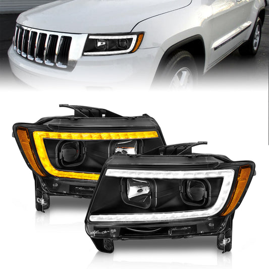 Anzo USA | Projector Headlight Set Clear Lens Black Housing w/Light Bar Switchback Pair | Fits Grand Cherokee | 111568