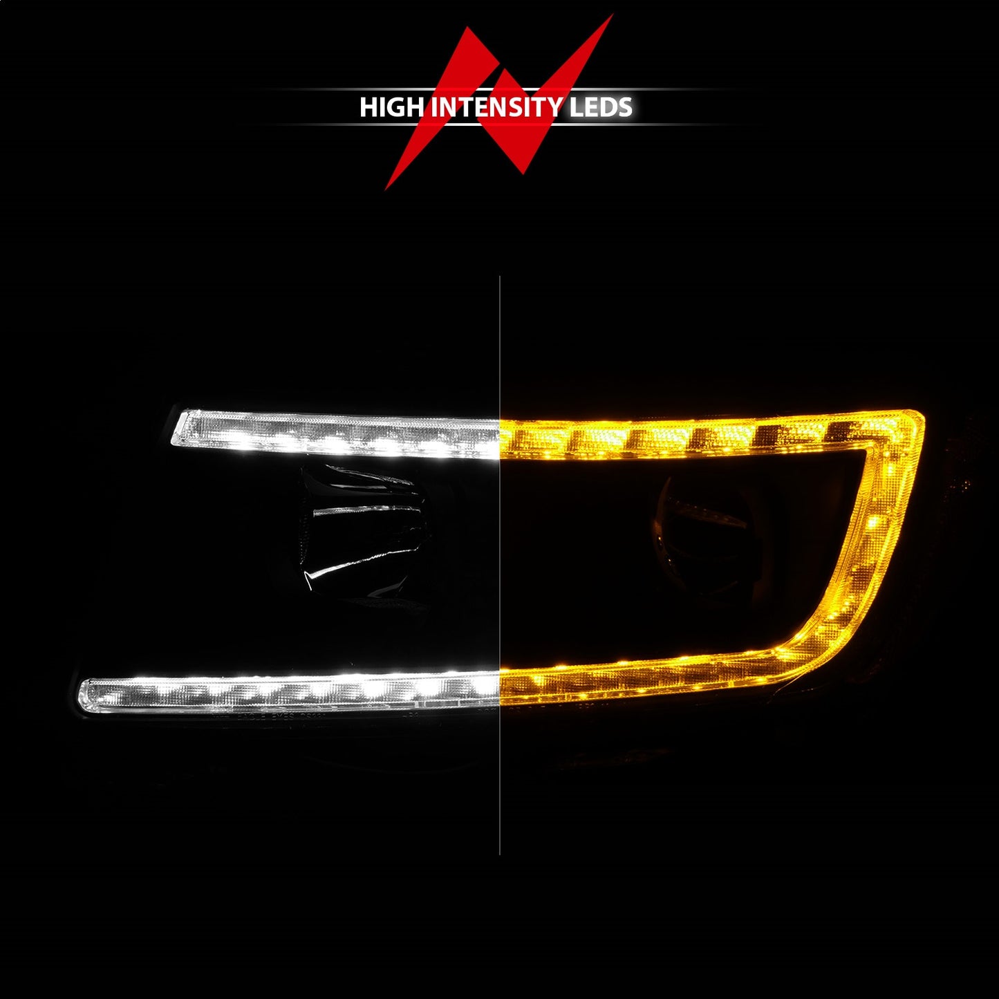 Anzo USA | Projector Headlight Set Clear Lens Black Housing w/Light Bar Switchback Pair | Fits Grand Cherokee | 111568