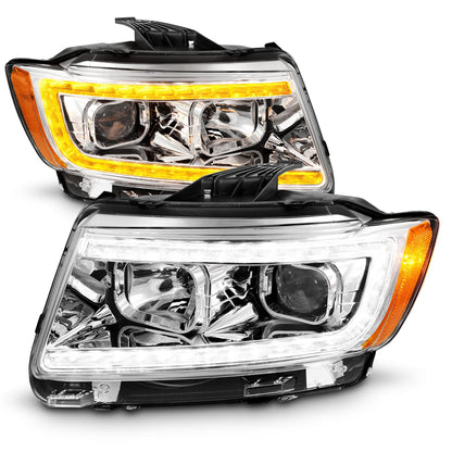 Anzo USA | Projector Headlight Set Clear Lens Chrome Housing w/Light Bar Switchback Pair | Fits Grand Cherokee | 111569