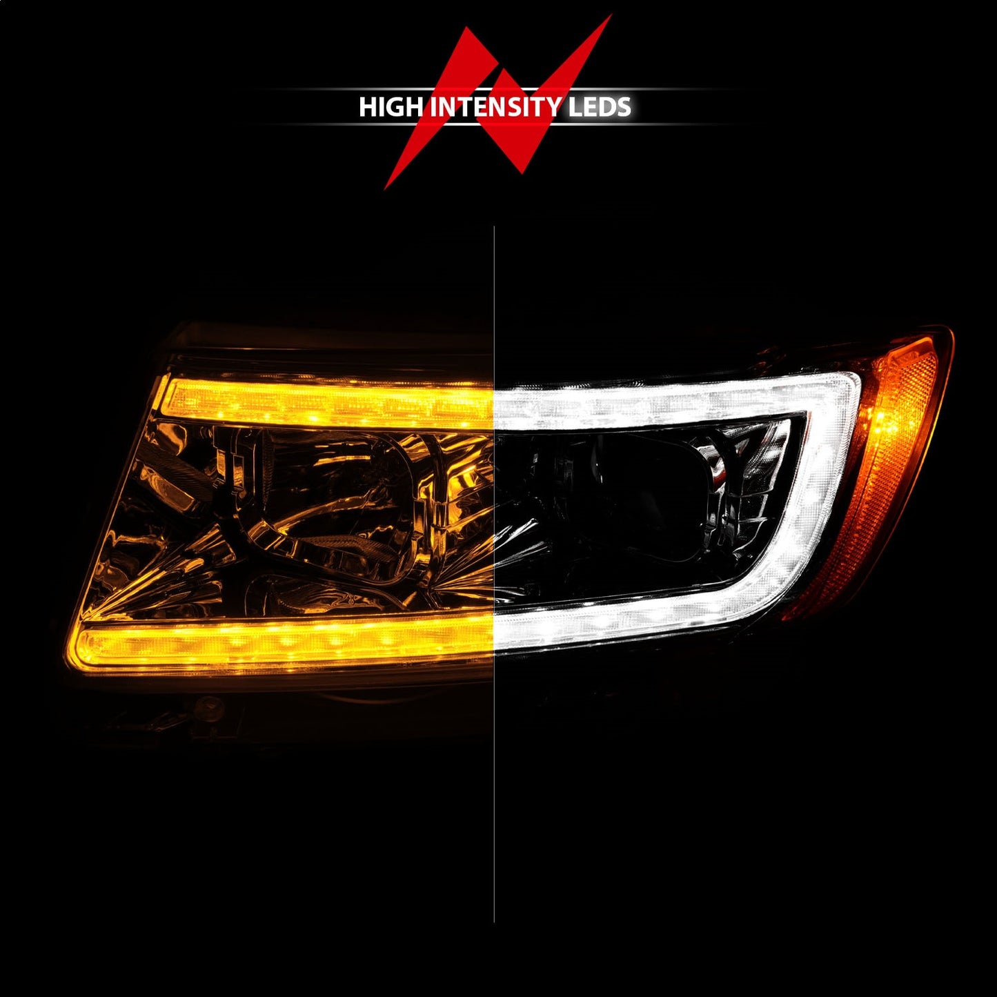 Anzo USA | Projector Headlight Set Clear Lens Chrome Housing w/Light Bar Switchback Pair | Fits Grand Cherokee | 111569