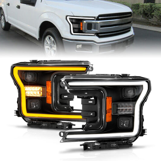 Anzo USA | LED Projector Headlight Clear Lens Black Housing w/Light Bar Switchback Sequential w/Initiation Light Pair | Fits F-150 | 111570