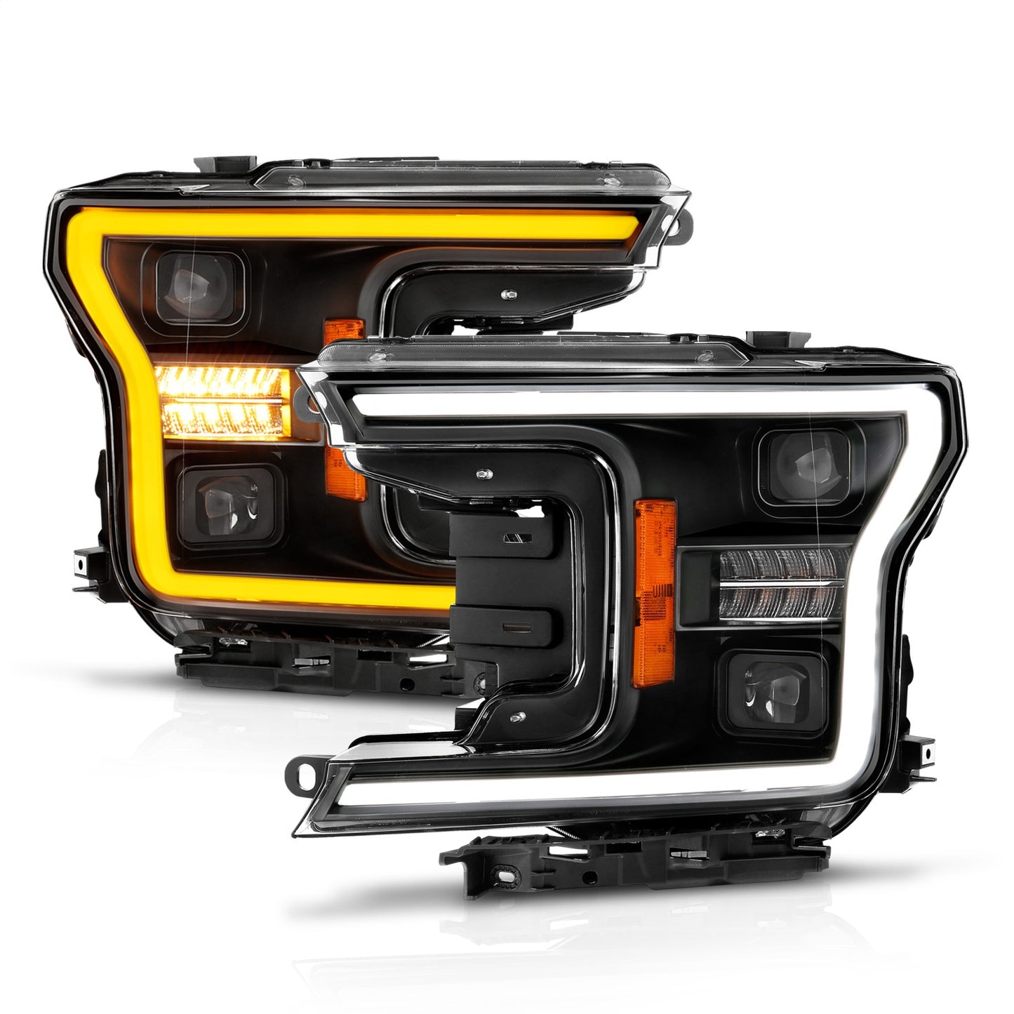 Anzo USA | LED Projector Headlight Clear Lens Black Housing w/Light Bar Switchback Sequential w/Initiation Light Pair | Fits F-150 | 111570