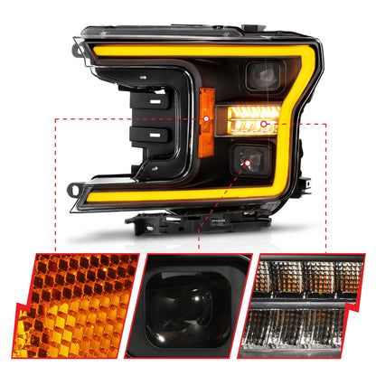 Anzo USA | LED Projector Headlight Clear Lens Black Housing w/Light Bar Switchback Sequential w/Initiation Light Pair | Fits F-150 | 111570