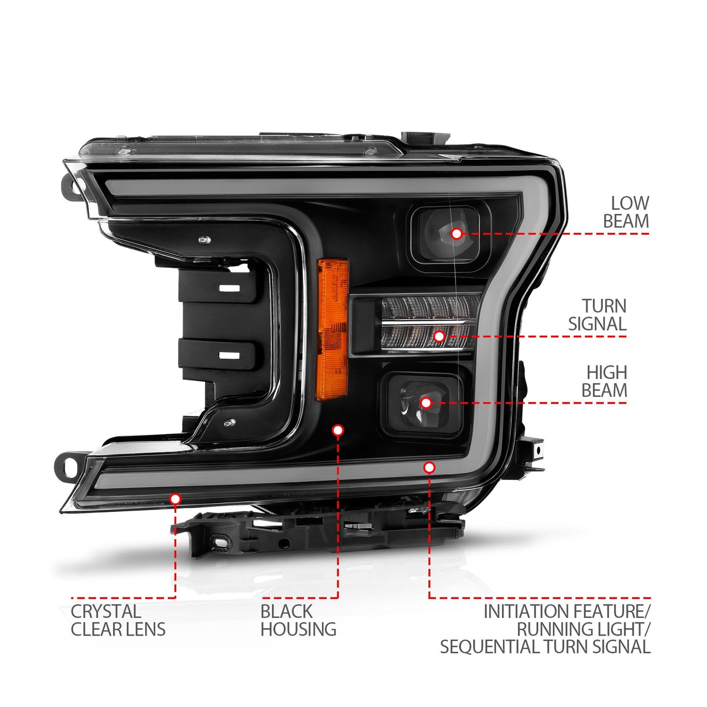Anzo USA | LED Projector Headlight Clear Lens Black Housing w/Light Bar Switchback Sequential w/Initiation Light Pair | Fits F-150 | 111570