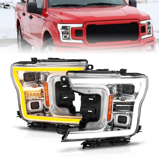 Anzo USA | LED Projector Headlight Clear Lens Chrome Housing w/Light Bar Switchback Sequential w/Initiation Light Pair | Fits F-150 | 111571