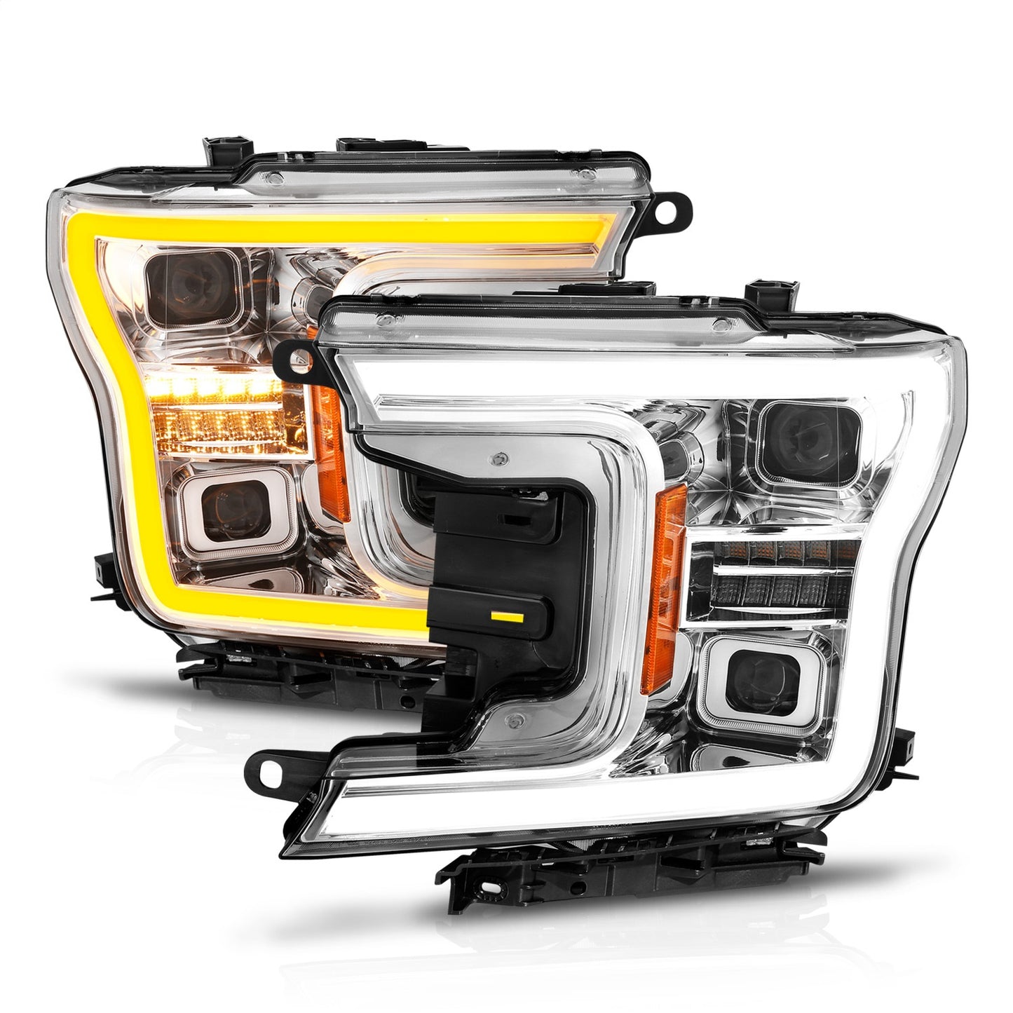 Anzo USA | LED Projector Headlight Clear Lens Chrome Housing w/Light Bar Switchback Sequential w/Initiation Light Pair | Fits F-150 | 111571