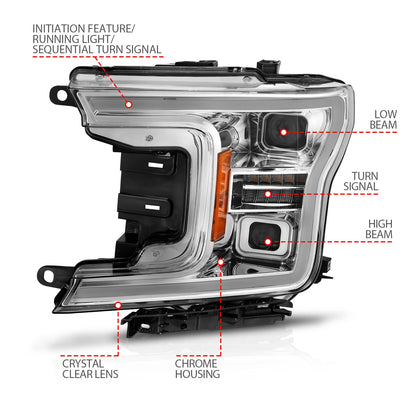 Anzo USA | LED Projector Headlight Clear Lens Chrome Housing w/Light Bar Switchback Sequential w/Initiation Light Pair | Fits F-150 | 111571