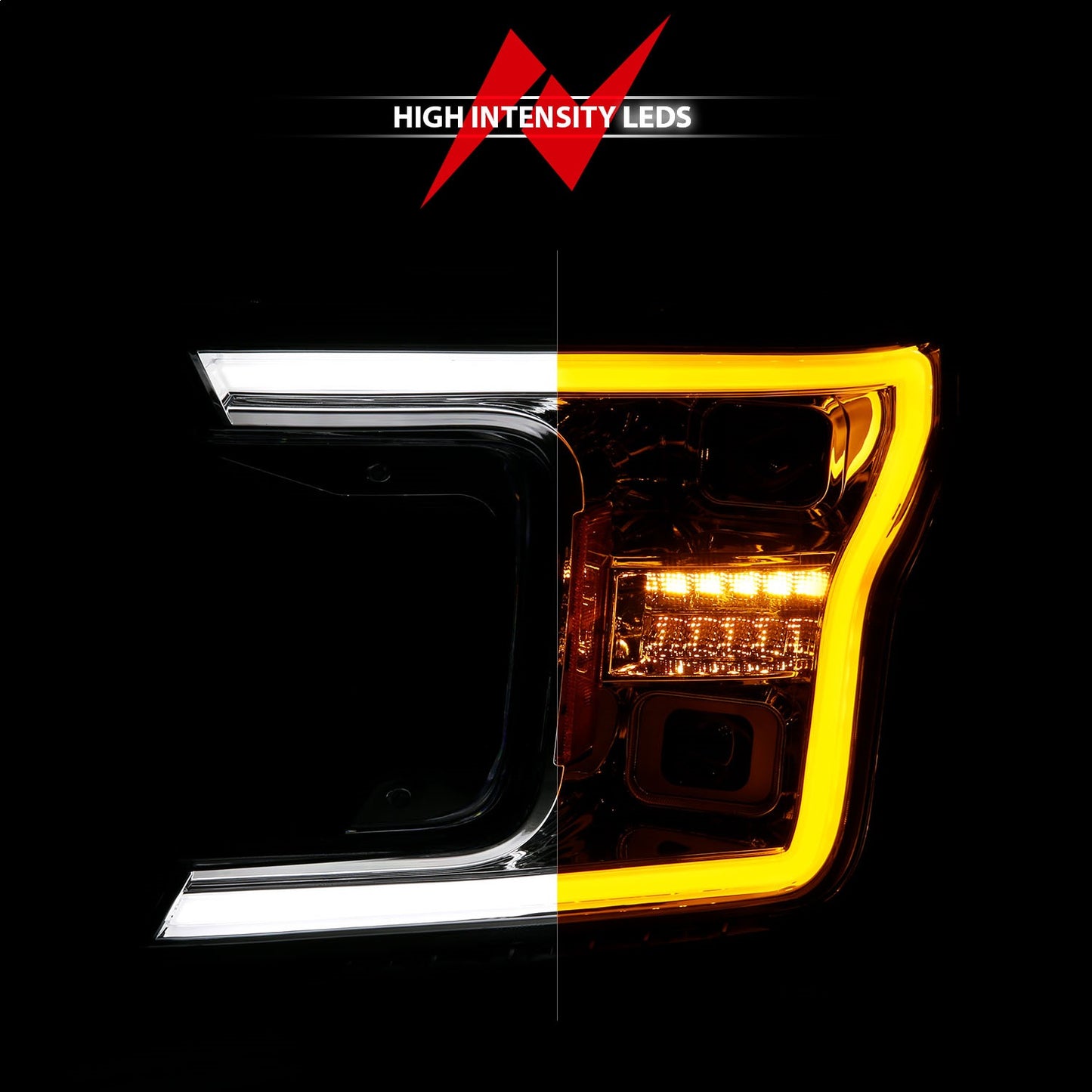 Anzo USA | LED Projector Headlight Clear Lens Chrome Housing w/Light Bar Switchback Sequential w/Initiation Light Pair | Fits F-150 | 111571
