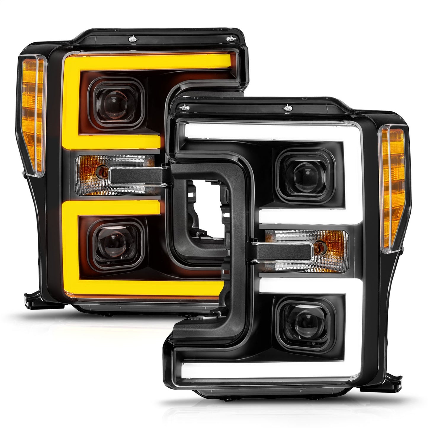 Anzo USA | LED Projector Headlight Clear Lens Black Housing w/Light Bar Switchback Pair | Fits F-250 Super Duty | 111577