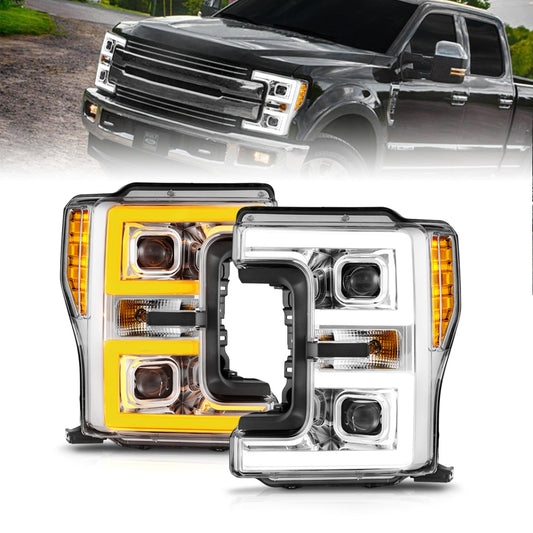 Anzo USA | LED Projector Headlight Clear Lens Chrome Housing w/Light Bar Switchback Pair | Fits F-250 Super Duty | 111578