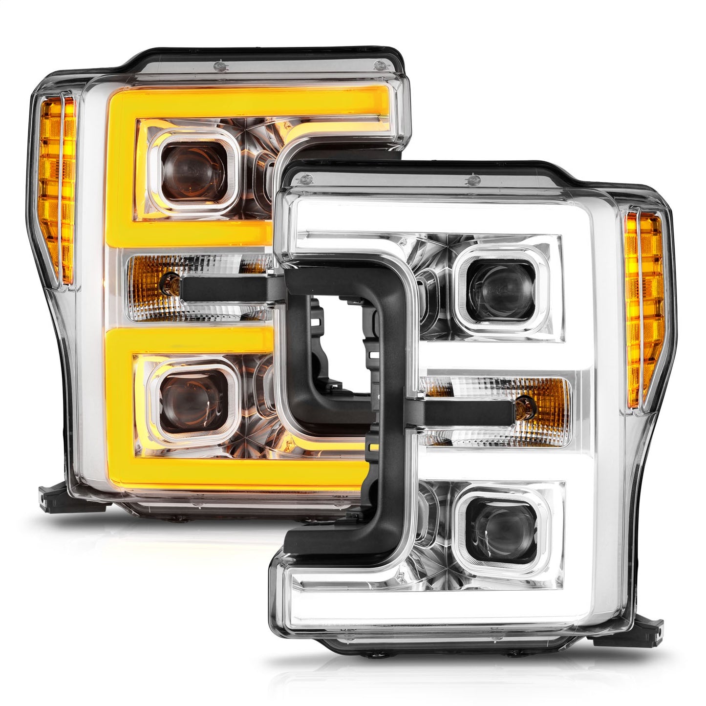 Anzo USA | LED Projector Headlight Clear Lens Chrome Housing w/Light Bar Switchback Pair | Fits F-250 Super Duty | 111578