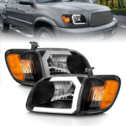 Anzo USA | Crystal Headlight Set Clear Lens Black Housing w/Light Bar Pair | Fits Tundra | 111579