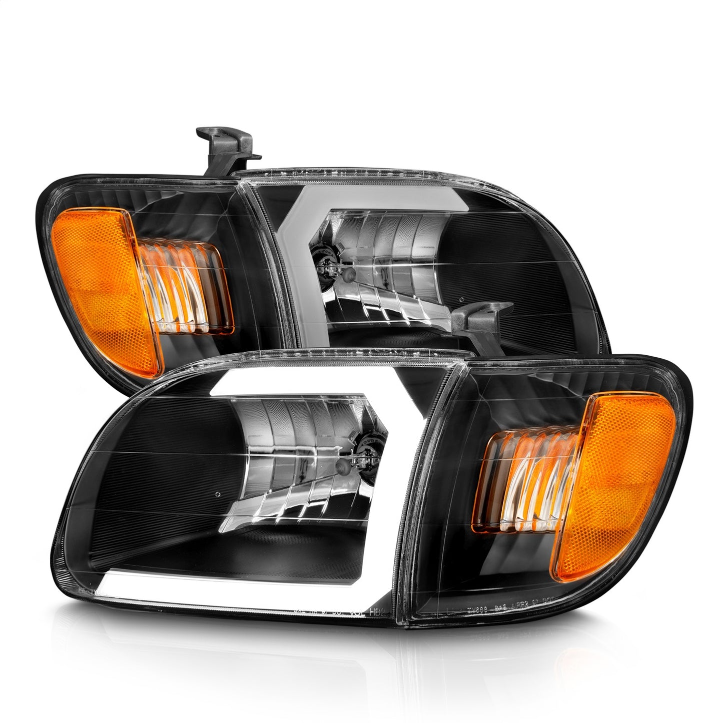 Anzo USA | Crystal Headlight Set Clear Lens Black Housing w/Light Bar Pair | Fits Tundra | 111579
