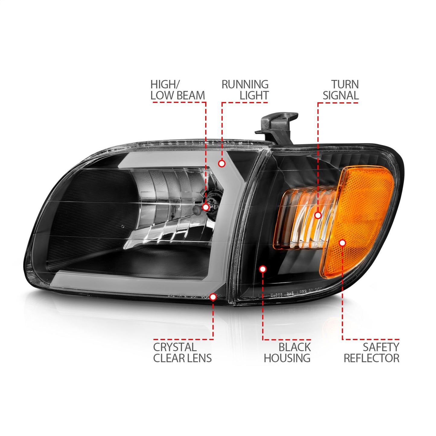 Anzo USA | Crystal Headlight Set Clear Lens Black Housing w/Light Bar Pair | Fits Tundra | 111579