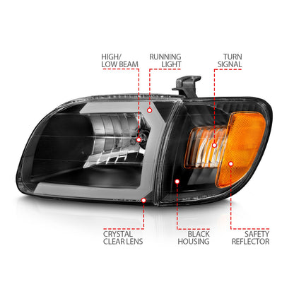 Anzo USA | Crystal Headlight Set Clear Lens Black Housing w/Light Bar Pair | Fits Tundra | 111579