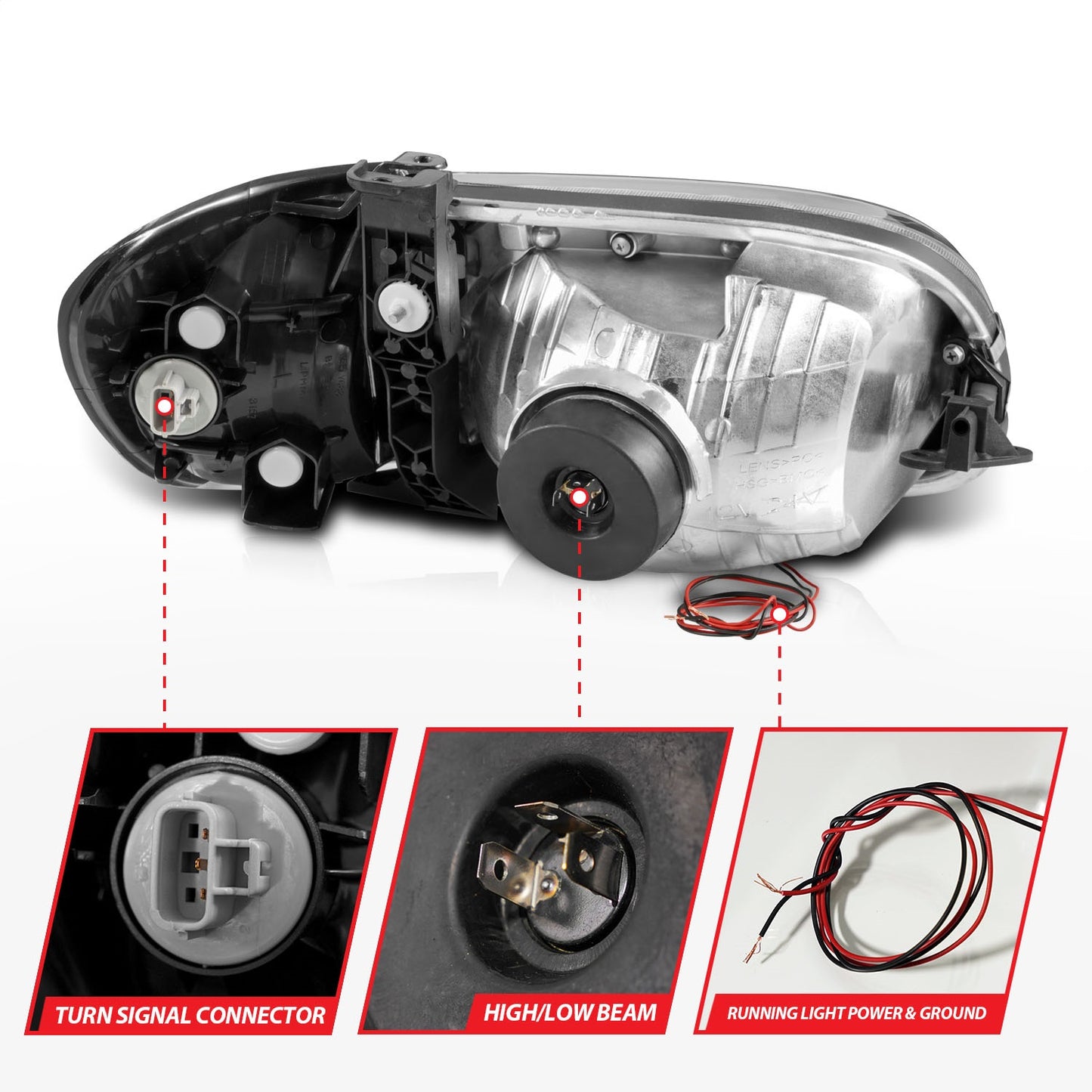 Anzo USA | Crystal Headlight Set Clear Lens Black Housing w/Light Bar Pair | Fits Tundra | 111579