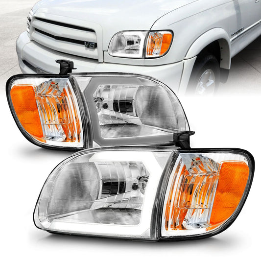 Anzo USA | Crystal Headlight Set Clear Lens Chorme Housing w/Light Bar Pair | Fits Tundra | 111580