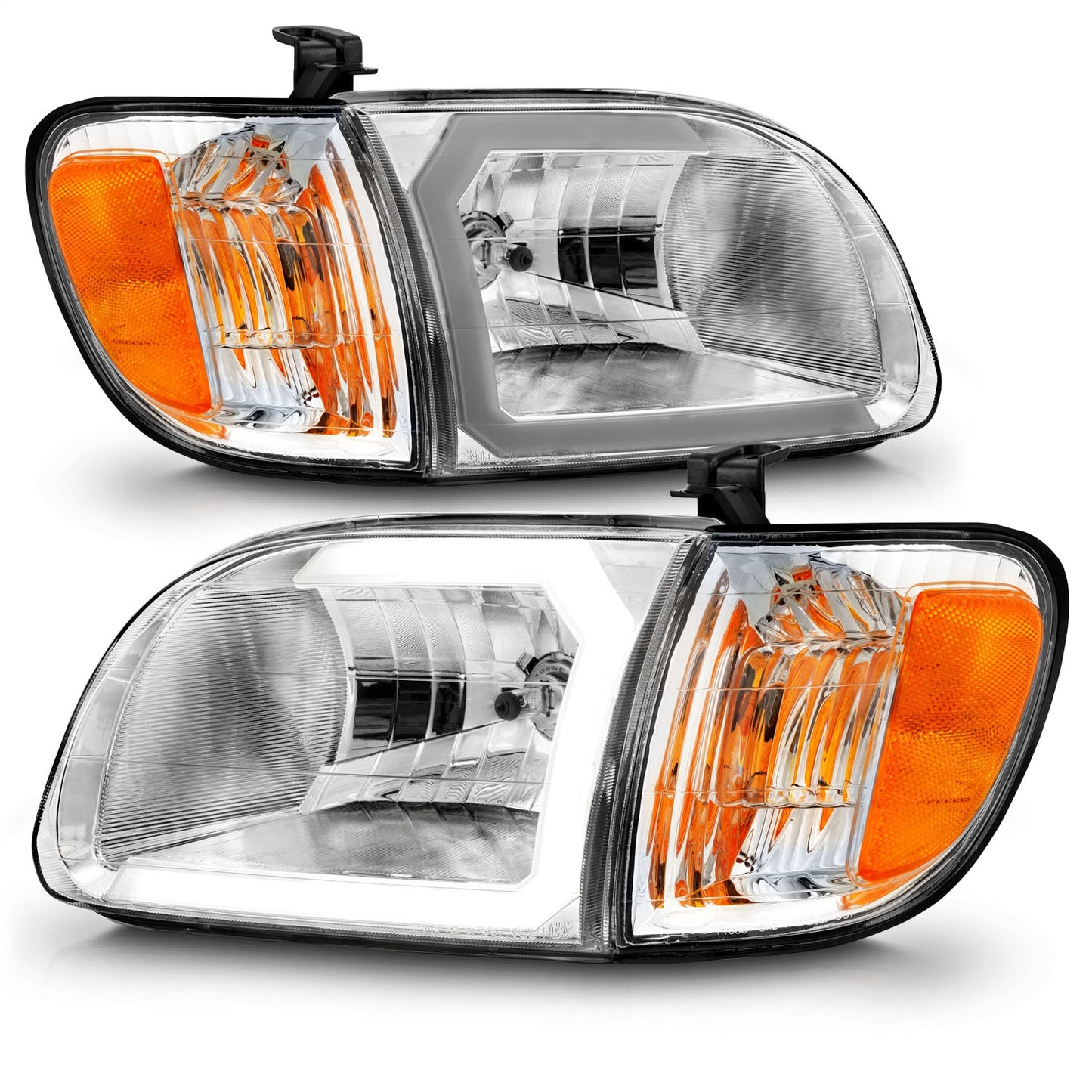 Anzo USA | Crystal Headlight Set Clear Lens Chorme Housing w/Light Bar Pair | Fits Tundra | 111580