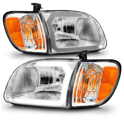 Anzo USA | Crystal Headlight Set Clear Lens Chorme Housing w/Light Bar Pair | Fits Tundra | 111580