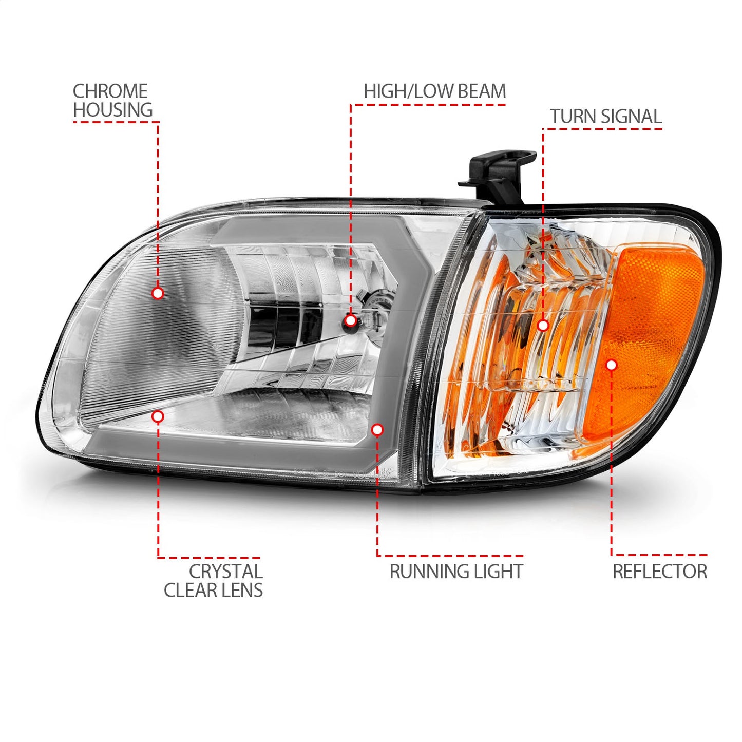 Anzo USA | Crystal Headlight Set Clear Lens Chorme Housing w/Light Bar Pair | Fits Tundra | 111580