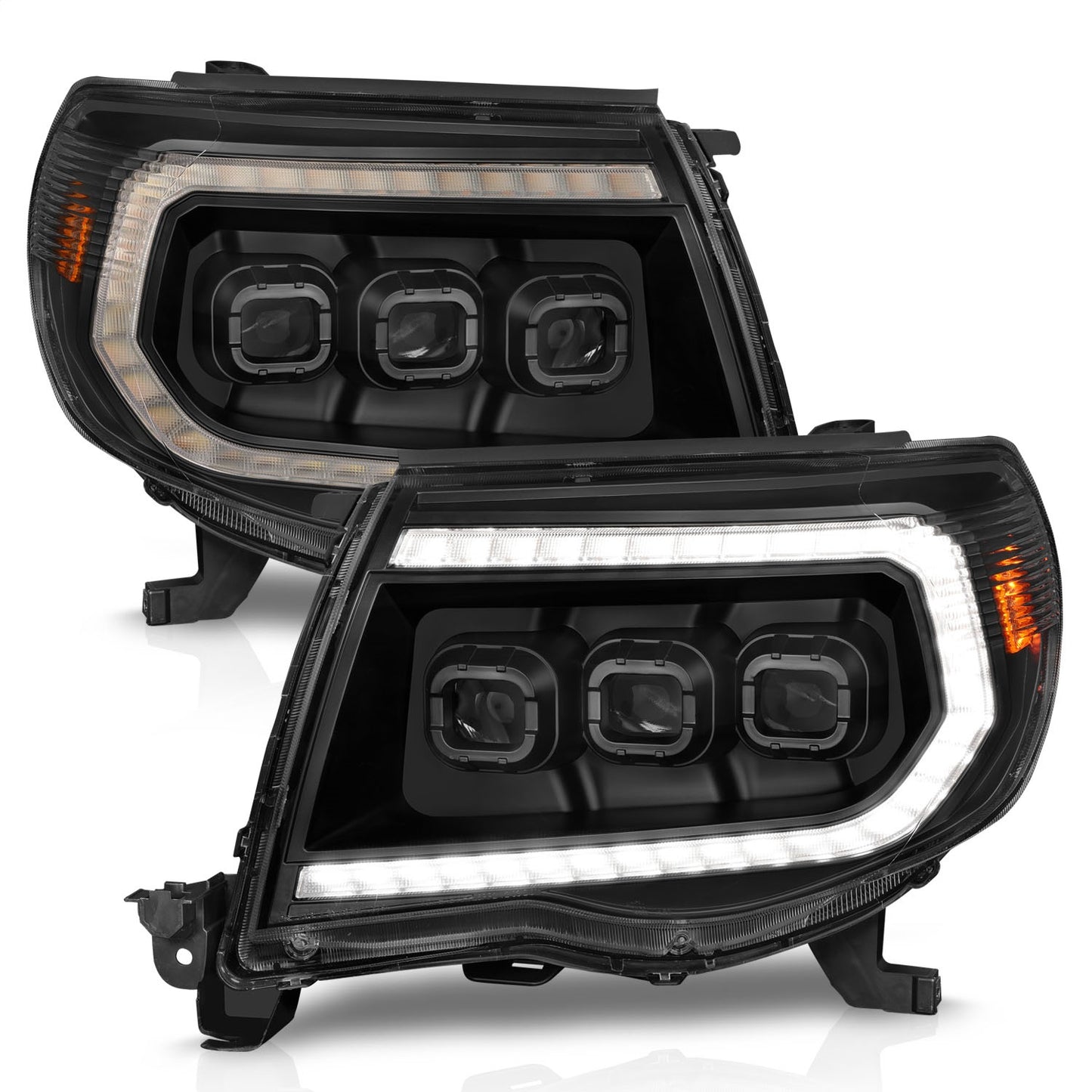 Anzo USA | LED Projector Headlight Clear Lens Black Housing w/Light Bar Switchback Sequential w/Initiation Light Pair | Fits Tacoma | 111581