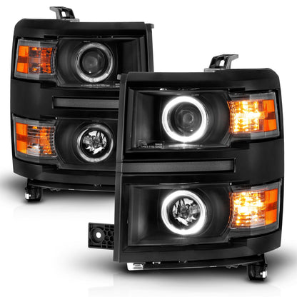 Anzo USA | Projector Headlight Set w/Halo Clear Lens Black Housing w/Black Trim Pair | Fits Silverado 1500 | 111583