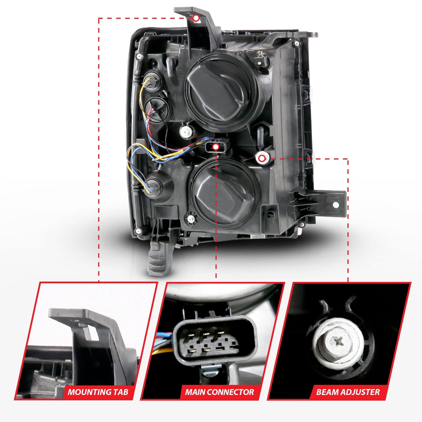 Anzo USA | Projector Headlight Set w/Halo Clear Lens Black Housing w/Black Trim Pair | Fits Silverado 1500 | 111583