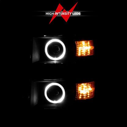 Anzo USA | Projector Headlight Set w/Halo Clear Lens Black Housing w/Black Trim Pair | Fits Silverado 1500 | 111583