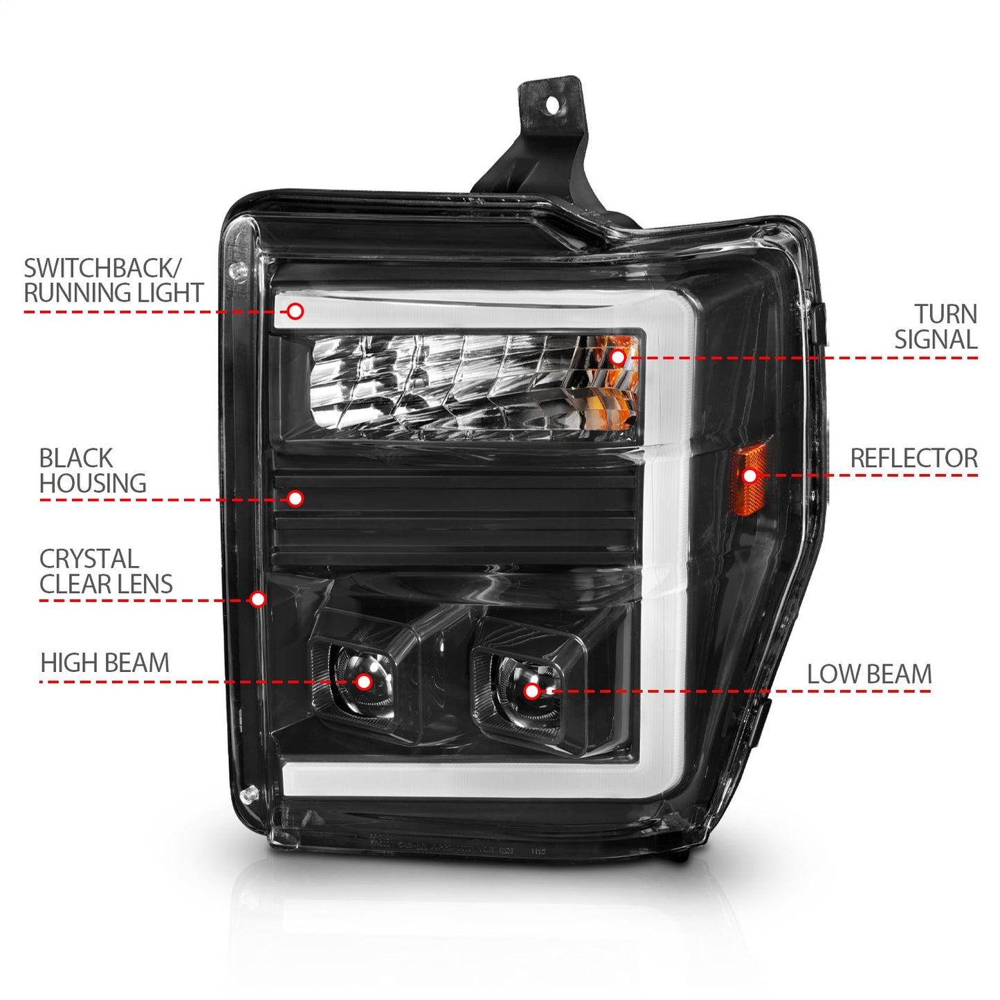 Anzo USA | Projector Headlight Set  Clear Lens  Black Housing  w/Light Bar Switchback  Pair  |  Fits F-250 Super Duty | 111586
