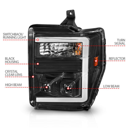 Anzo USA | Projector Headlight Set  Clear Lens  Black Housing  w/Light Bar Switchback  Pair  |  Fits F-250 Super Duty | 111586