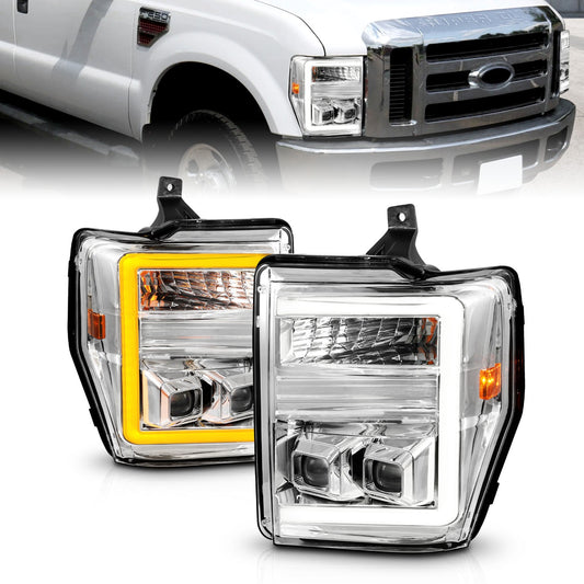 Anzo USA | Projector Headlight Set  Clear Lens  Chrome Housing  w/Light Bar Switchback  Pair  |  Fits F-250 Super Duty | 111587