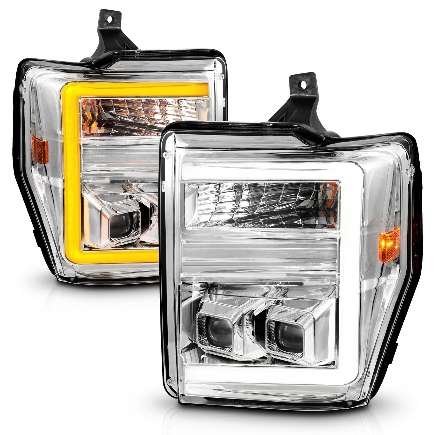 Anzo USA | Projector Headlight Set  Clear Lens  Chrome Housing  w/Light Bar Switchback  Pair  |  Fits F-250 Super Duty | 111587