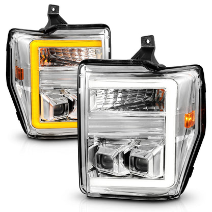 Anzo USA | Projector Headlight Set  Clear Lens  Chrome Housing  w/Light Bar Switchback  Pair  |  Fits F-250 Super Duty | 111587