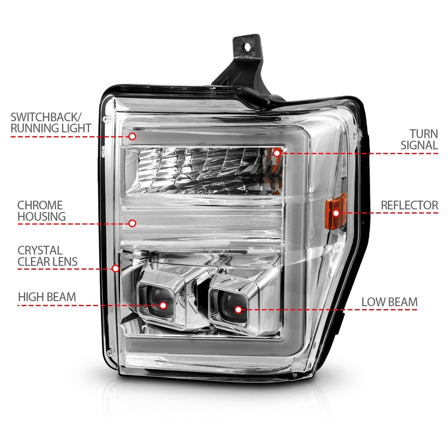 Anzo USA | Projector Headlight Set  Clear Lens  Chrome Housing  w/Light Bar Switchback  Pair  |  Fits F-250 Super Duty | 111587