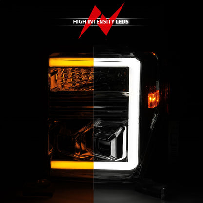 Anzo USA | Projector Headlight Set  Clear Lens  Chrome Housing  w/Light Bar Switchback  Pair  |  Fits F-250 Super Duty | 111587